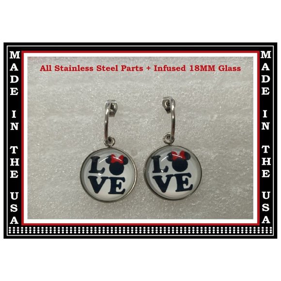 5/$20 Mickey&Minnie Infused Glass Interchangeable Charm Earrings-5 Pairs in Set - Picture 2 of 4